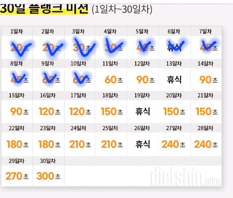 30일 플랭크10일차 성공!
