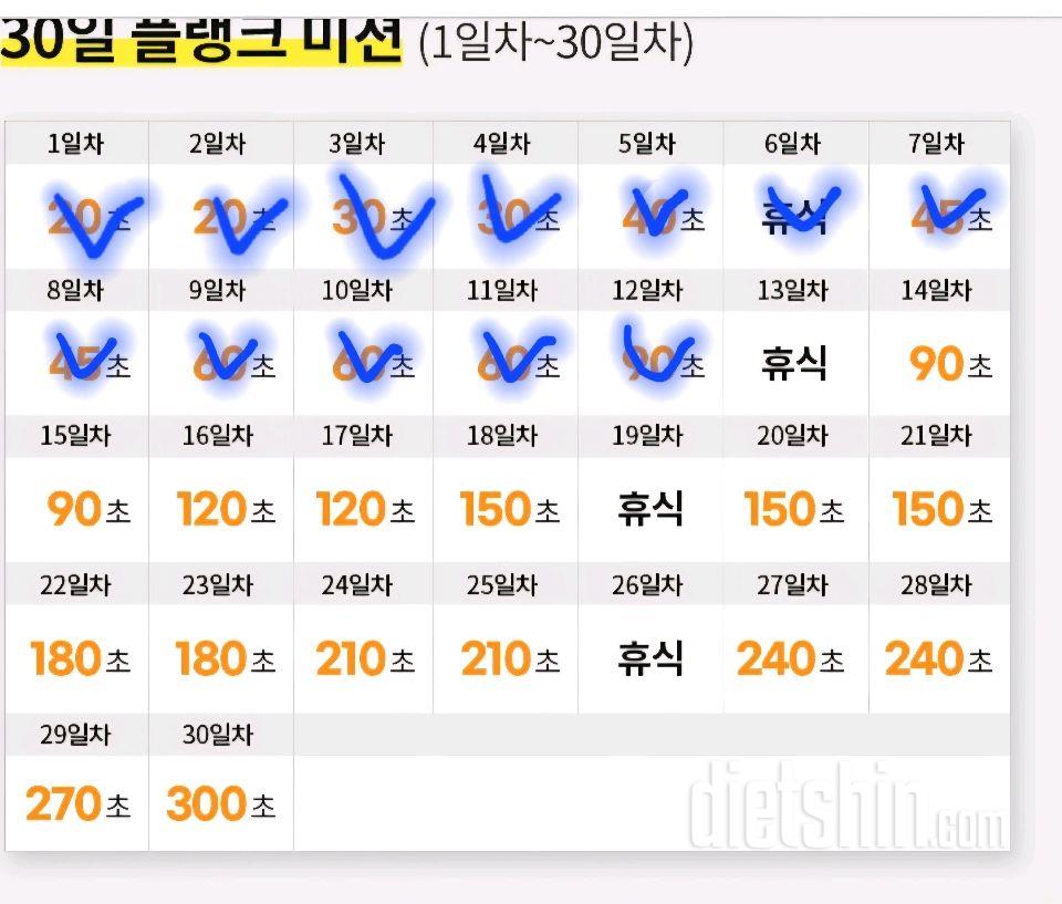30일 플랭크12일차 성공!