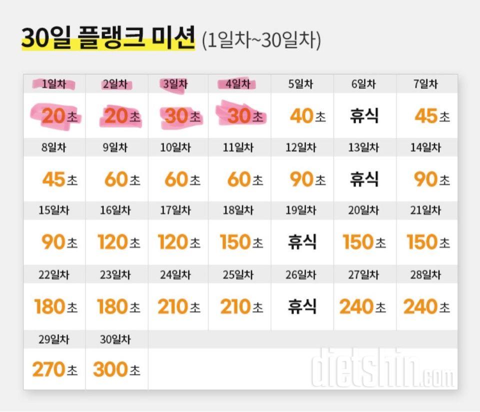 30일 플랭크4일차 성공!