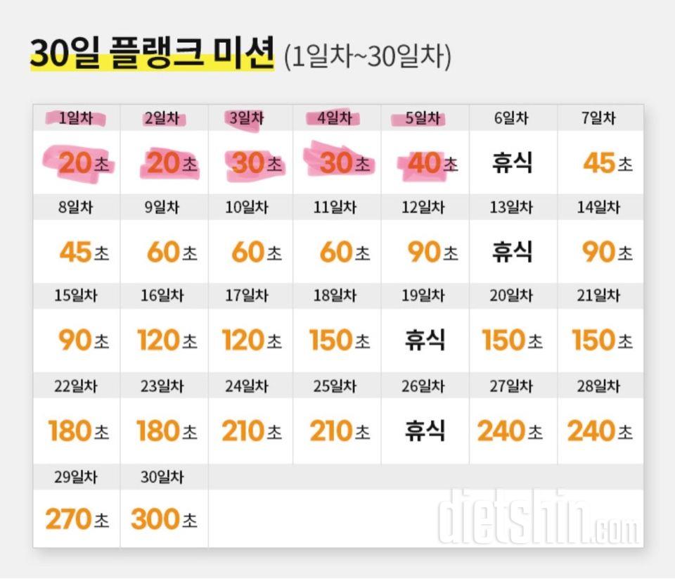 30일 플랭크5일차 성공!