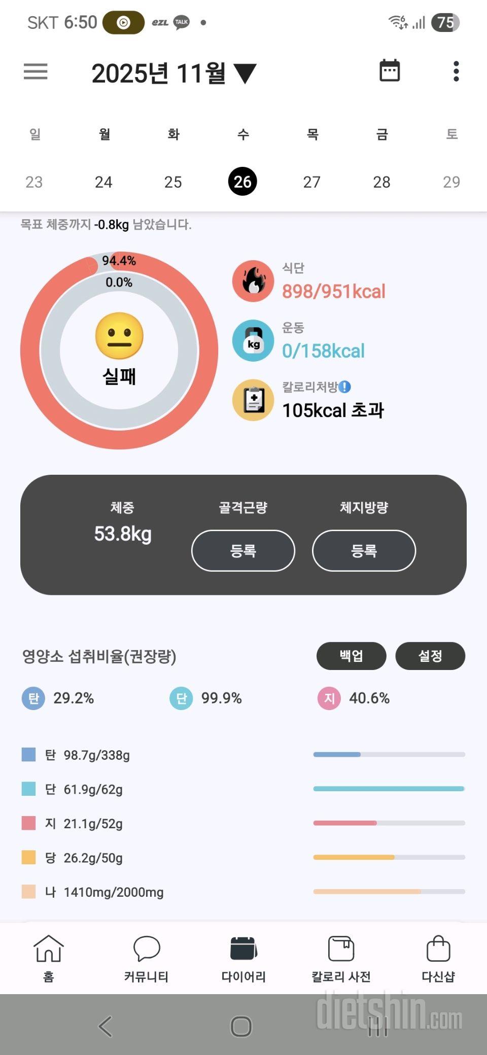 7일 아침 몸무게 재기25일차 성공!