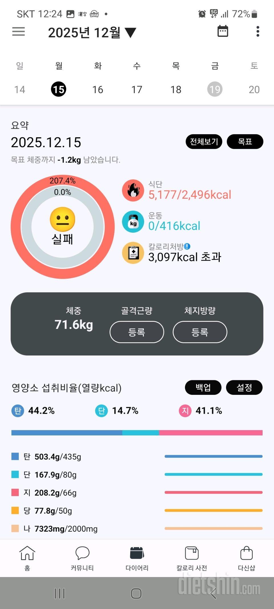 25년 12월 13~18일 다이어트일기