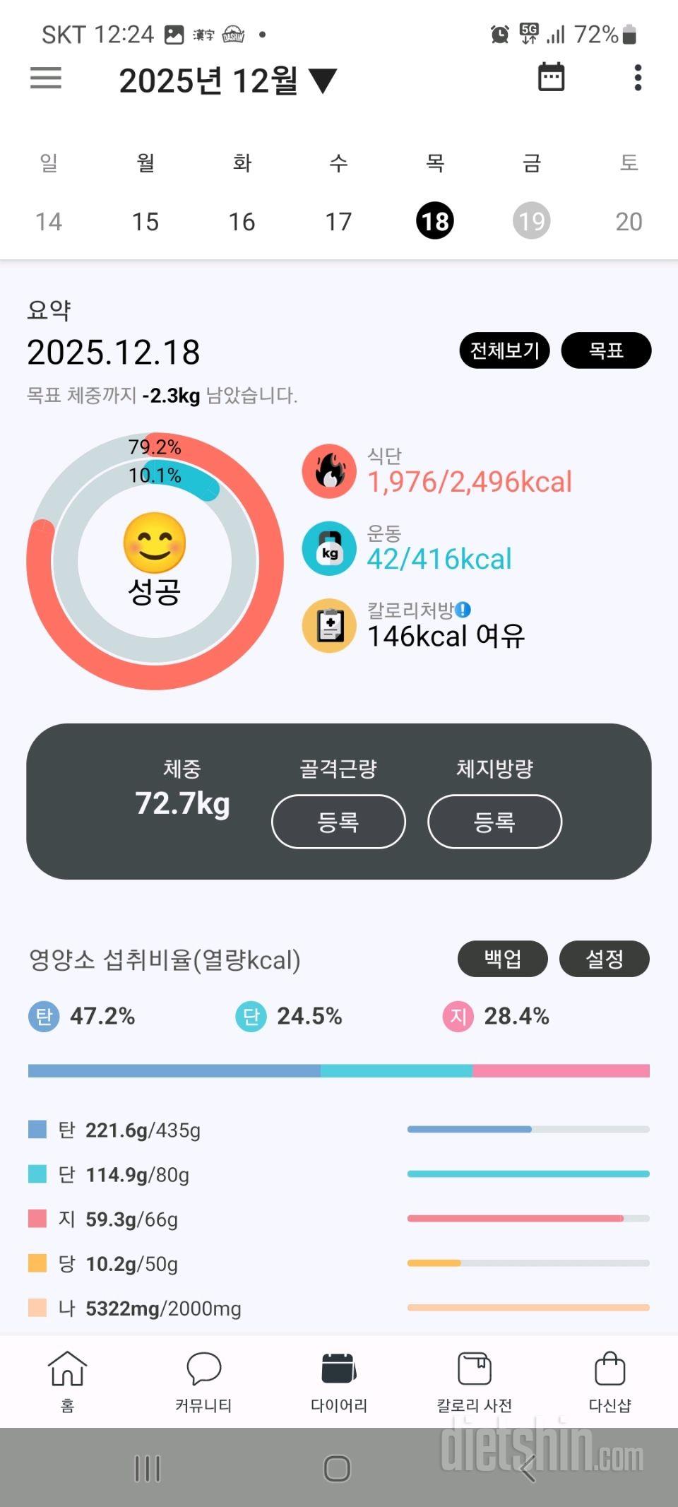 25년 12월 13~18일 다이어트일기