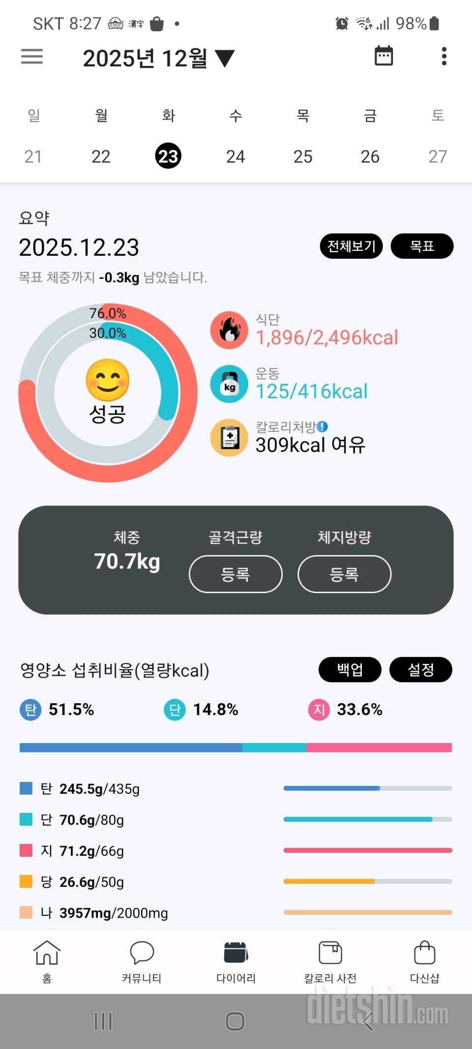 25년 12월 23일 다이어트 일기