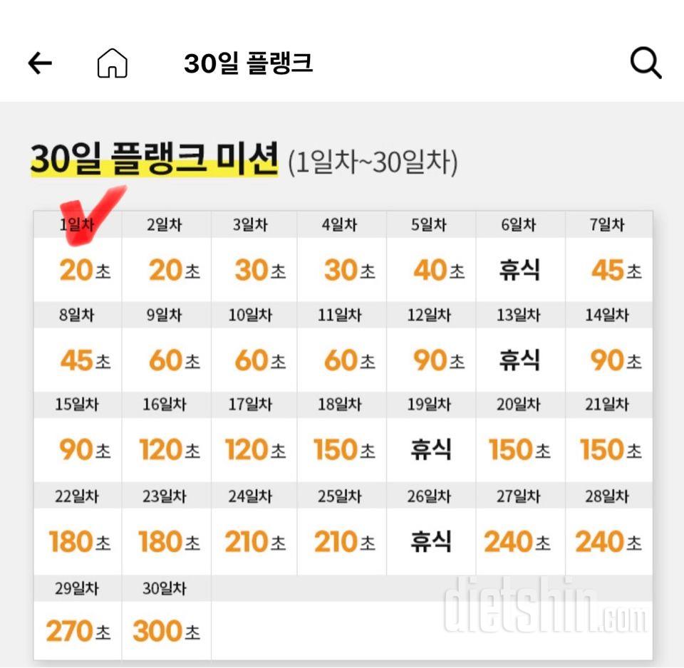 30일 플랭크1일차 성공!