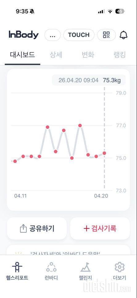 7일 아침 몸무게 재기1일차 성공!