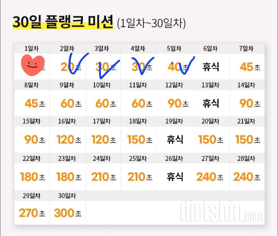 30일 플랭크5일차 성공!