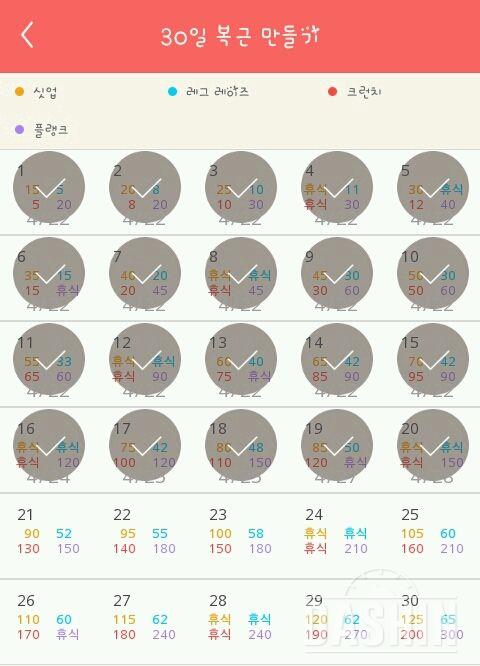 30일 복근 만들기 20일차 성공!