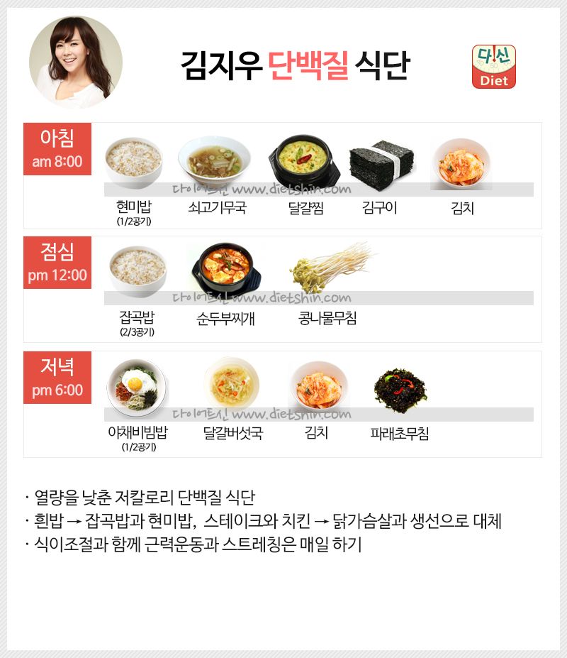 다이어트 칼럼 - 배우 김지우 식단표 (단백질 식단) - 다이어트신