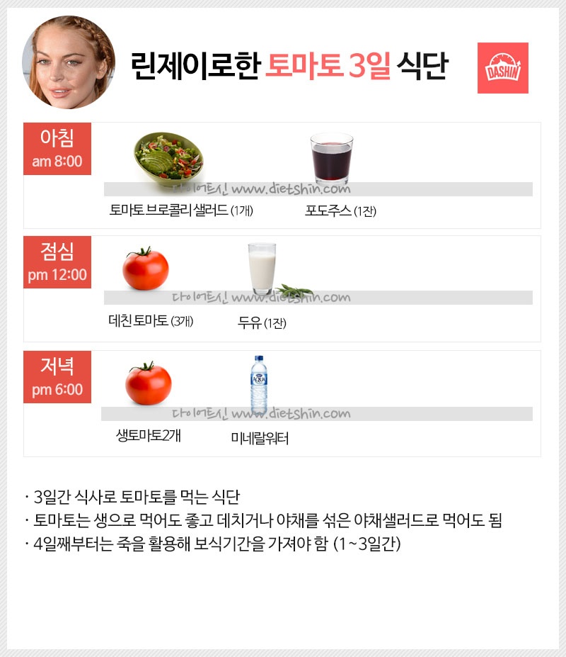 린제이로한 식단표 (토마토 원푸드 식단)