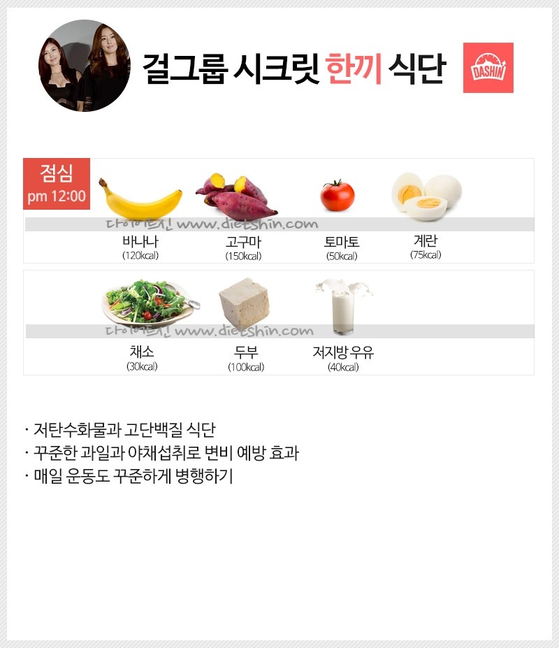 걸그룹 시크릿 한끼 식단표 (저탄수화물 고단백 식단)