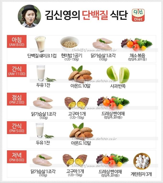 다이어트 칼럼 - 김신영 식단표 (체지방 15Kg감량, 단백질 식단) - 다이어트신