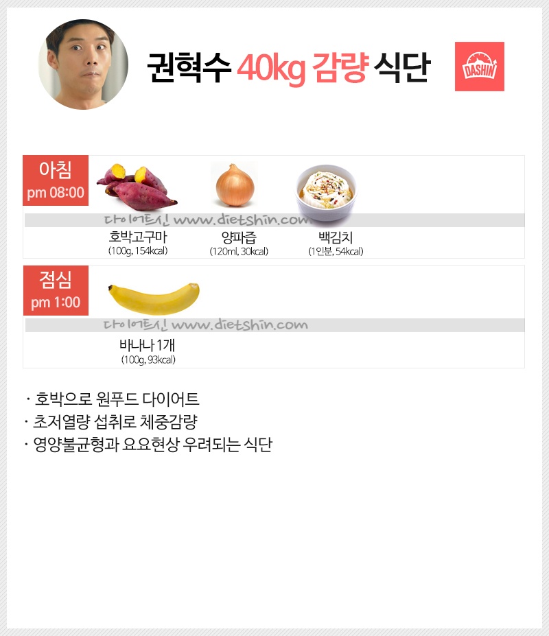 배우 권혁수 다이어트 식단표 (원푸드 식단)