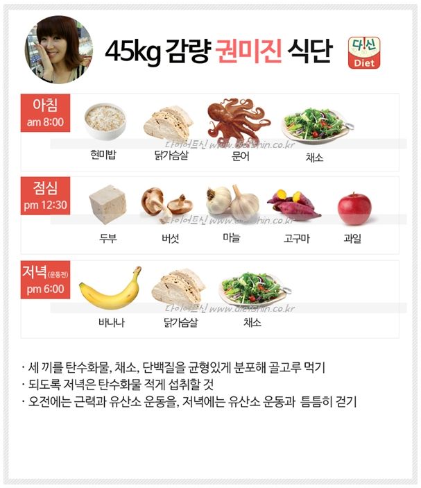 헬스걸 권미진 식단표 (45kg 감량 균형잡힌 식단)