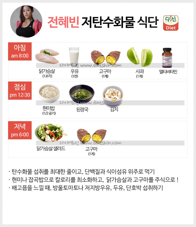 초슬림 몸매 전혜빈 식단표 (저탄수화물 다이어트 식단)