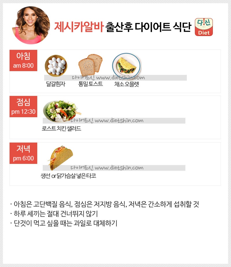 완벽몸매 제시카알바 식단표 (출산후 몸매관리 식단)