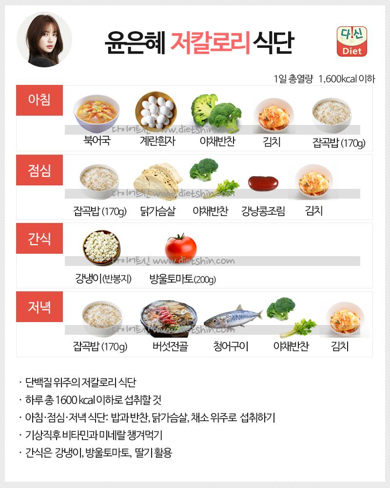 윤은혜 식단표 (저칼로리 식단)